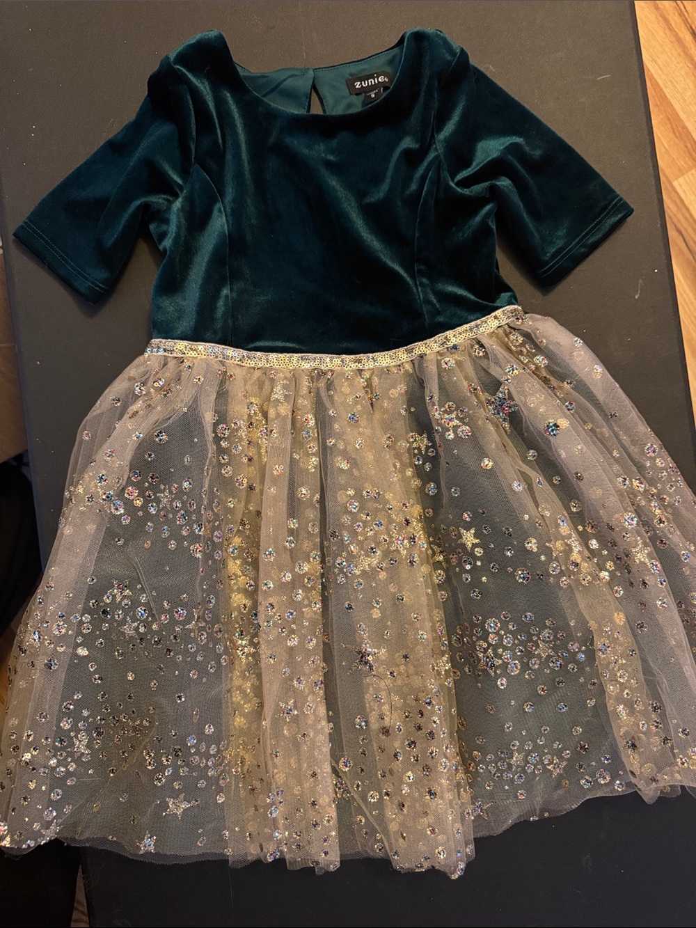 Zunie Green Velvet Top with Gold Sequin Tulle Skirt
